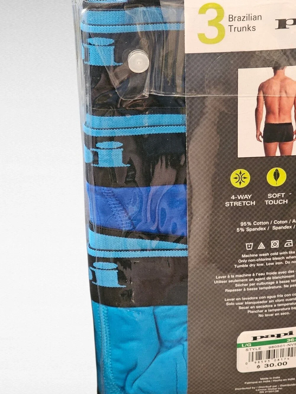 Papi Stretch Brazilian Trunks Blue Size Large